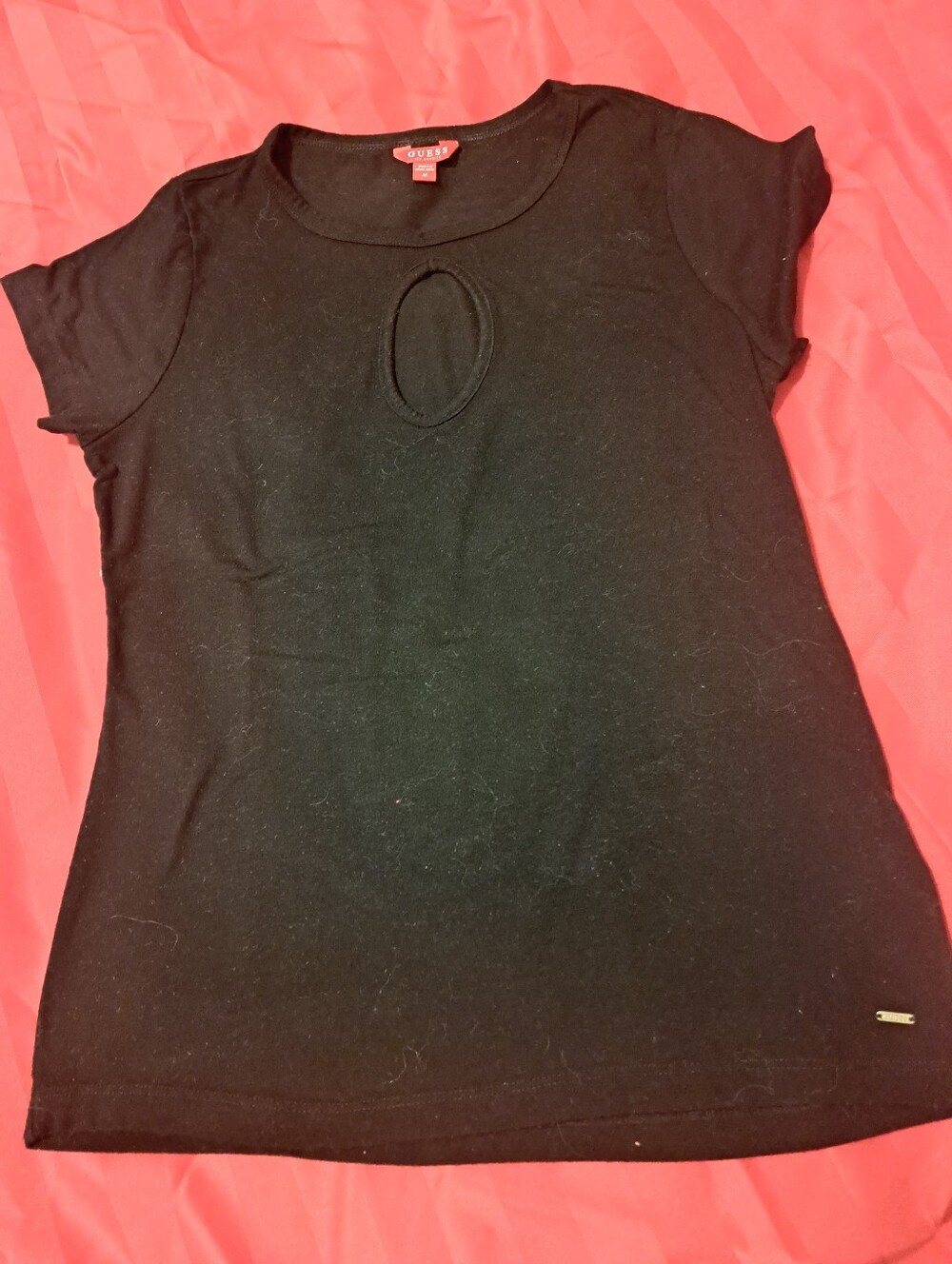 GUESS Black Short Sleeve Tee with Oval Front Cutout